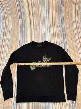 Akoo Black Crewneck Sweatshirt with tropical 🦊 fox fabric/embroidered appliqué